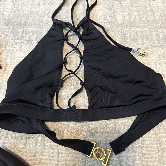 Beach Bunny 3-pc swimwear skylar wrap High Neck Halter Swim top bottom black - Picture 10 of 16